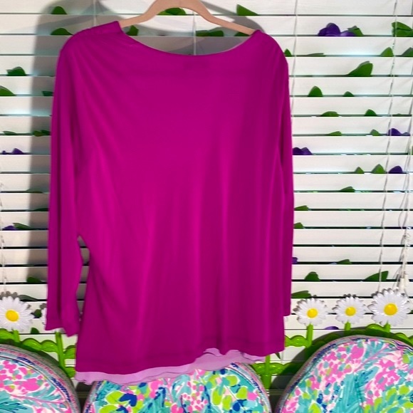 i.e. woman magenta and pink layered look softly draped nylon top - Picture 4 of 6